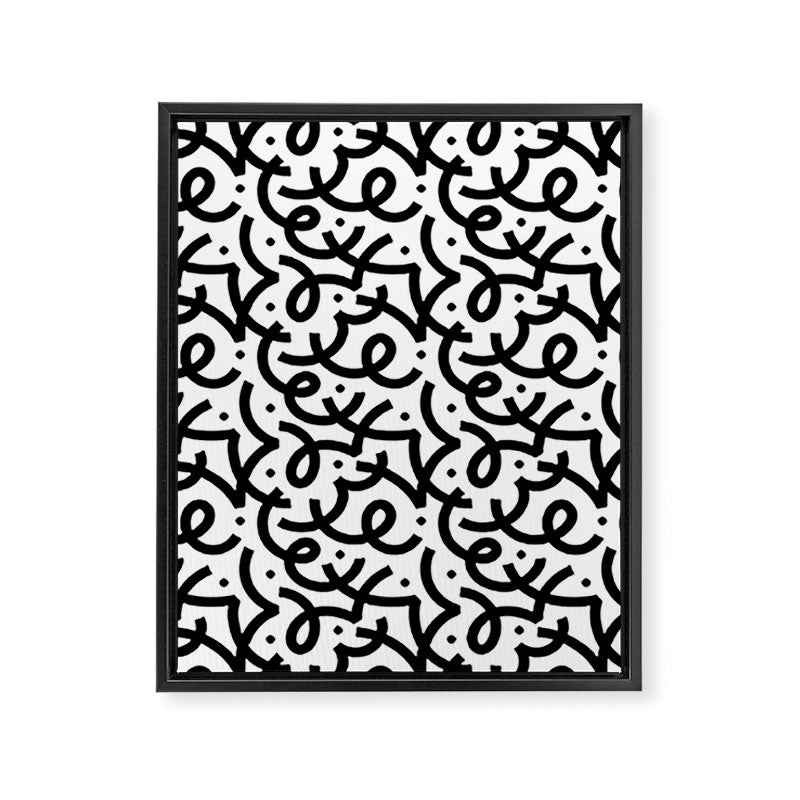 Abstract black and white line doodle pattern Framed Canvas Print Gallery Image 8