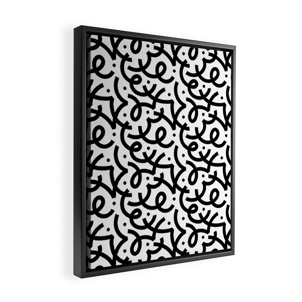 Abstract black and white line doodle pattern Framed Canvas Print Gallery Image 2