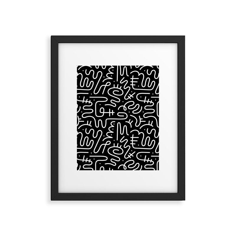 Abstract black and white line doodle pattern Framed Art Print Gallery Image 6