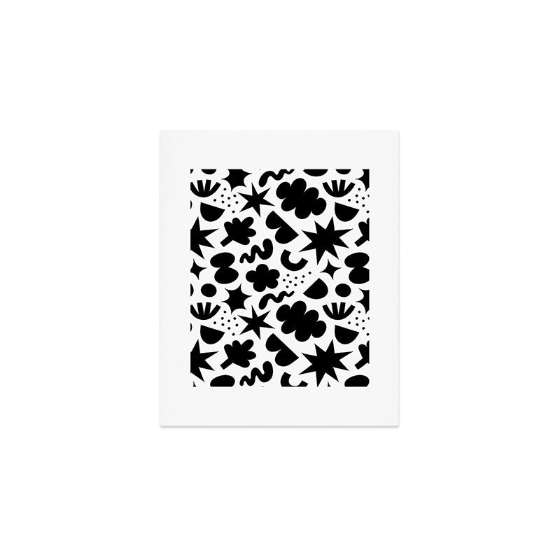 Abstract black and white organic shape pattern Art Print Gallery Image 1