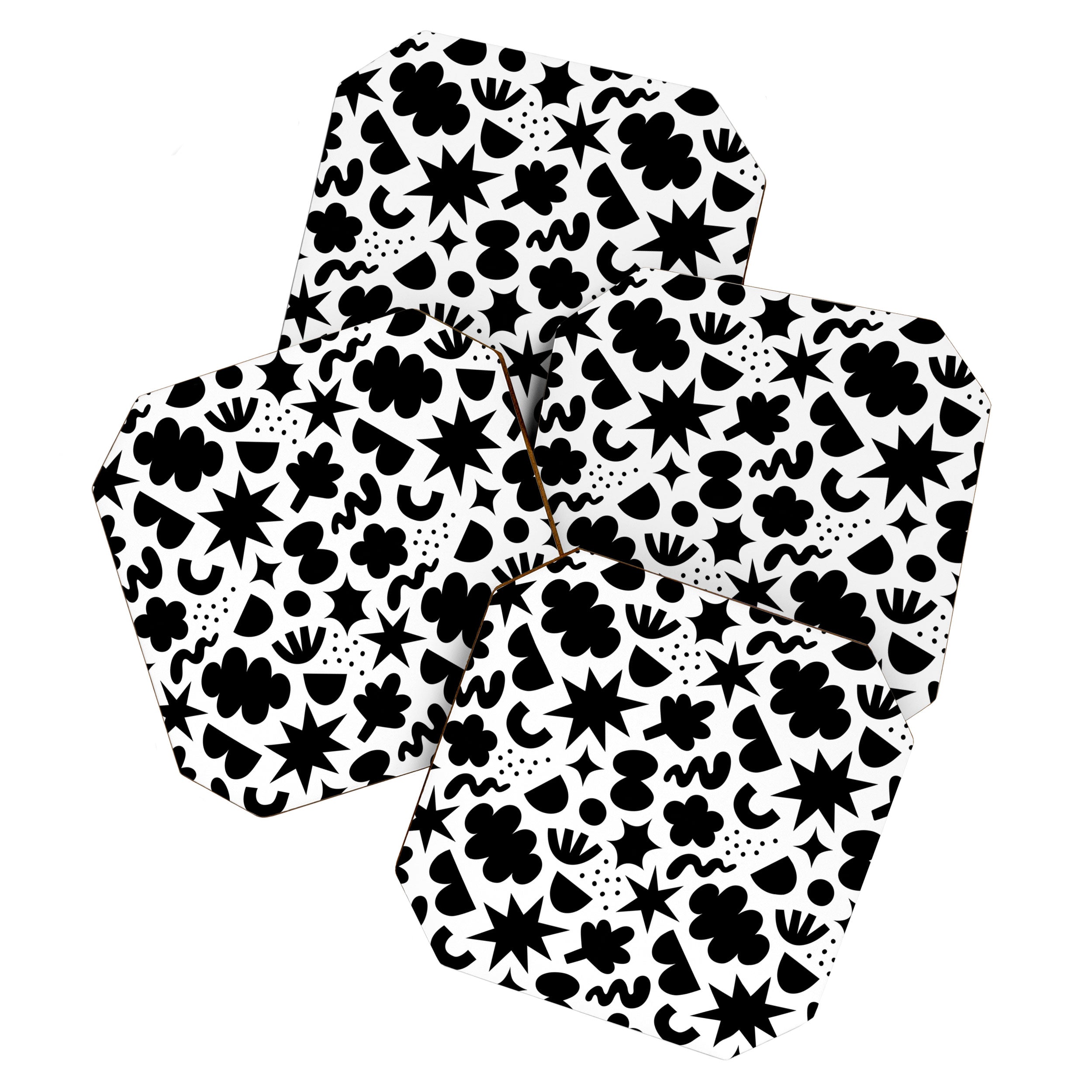 Abstract black and white organic shape pattern Coaster Gallery Image 1