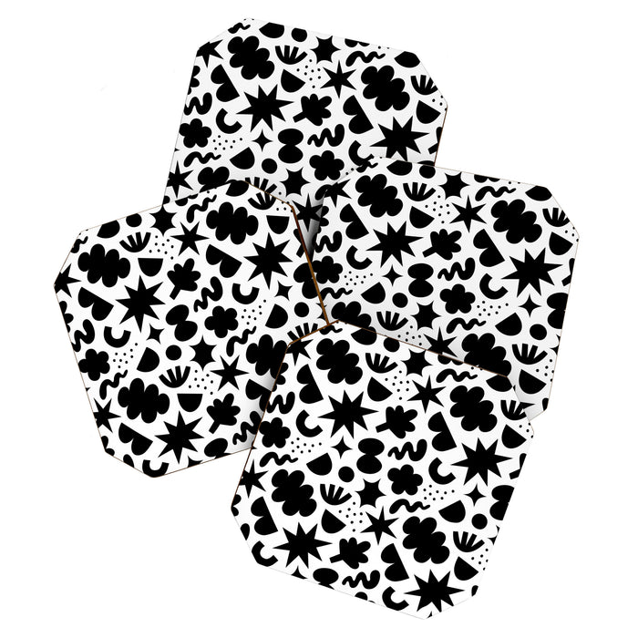 Abstract black and white organic shape pattern Coaster Gallery Image 1