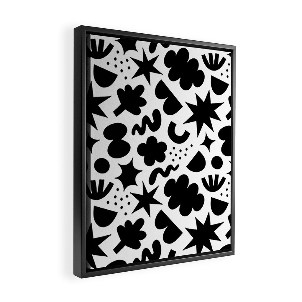 Abstract black and white organic shape pattern Framed Canvas Print Gallery Image 2