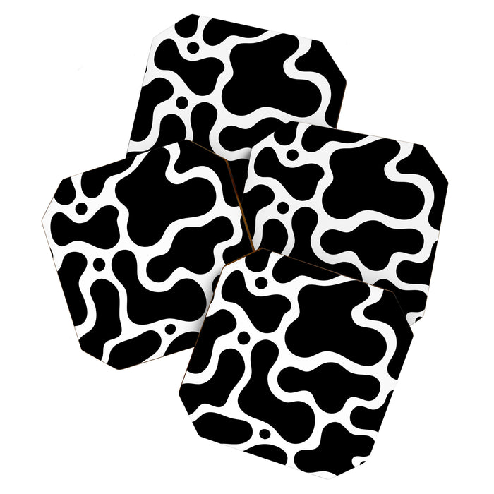 Abstract black and white organic shape pattern Coaster Gallery Image 1