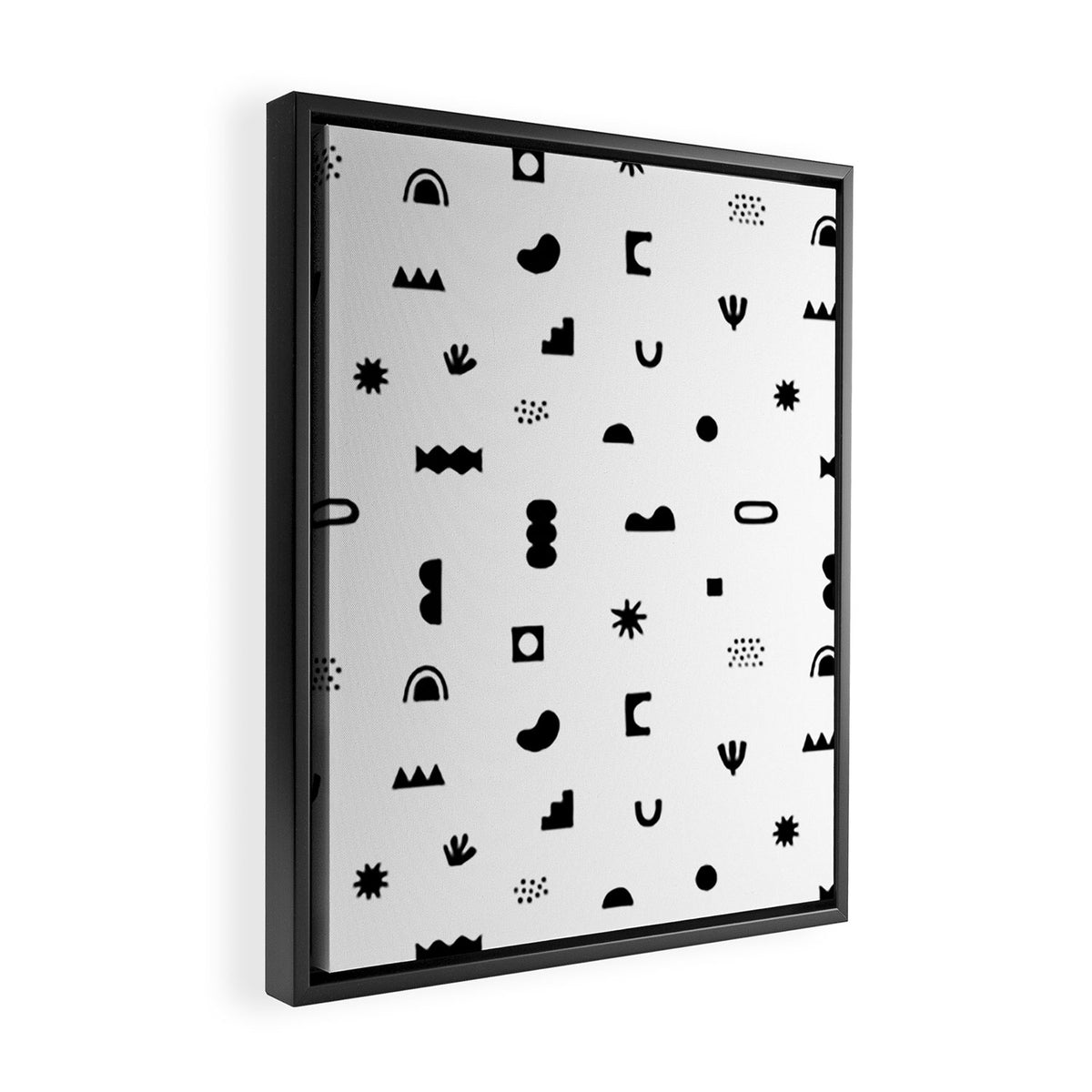 Abstract black and white organic shape pattern Framed Canvas Print Gallery Image 2