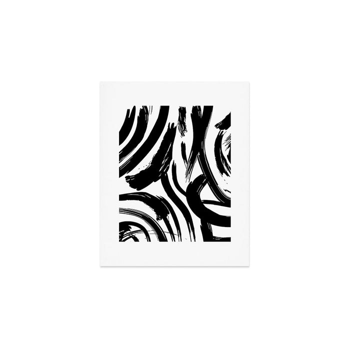Abstract black and white paint brush stroke pattern Art Print Gallery Image 1