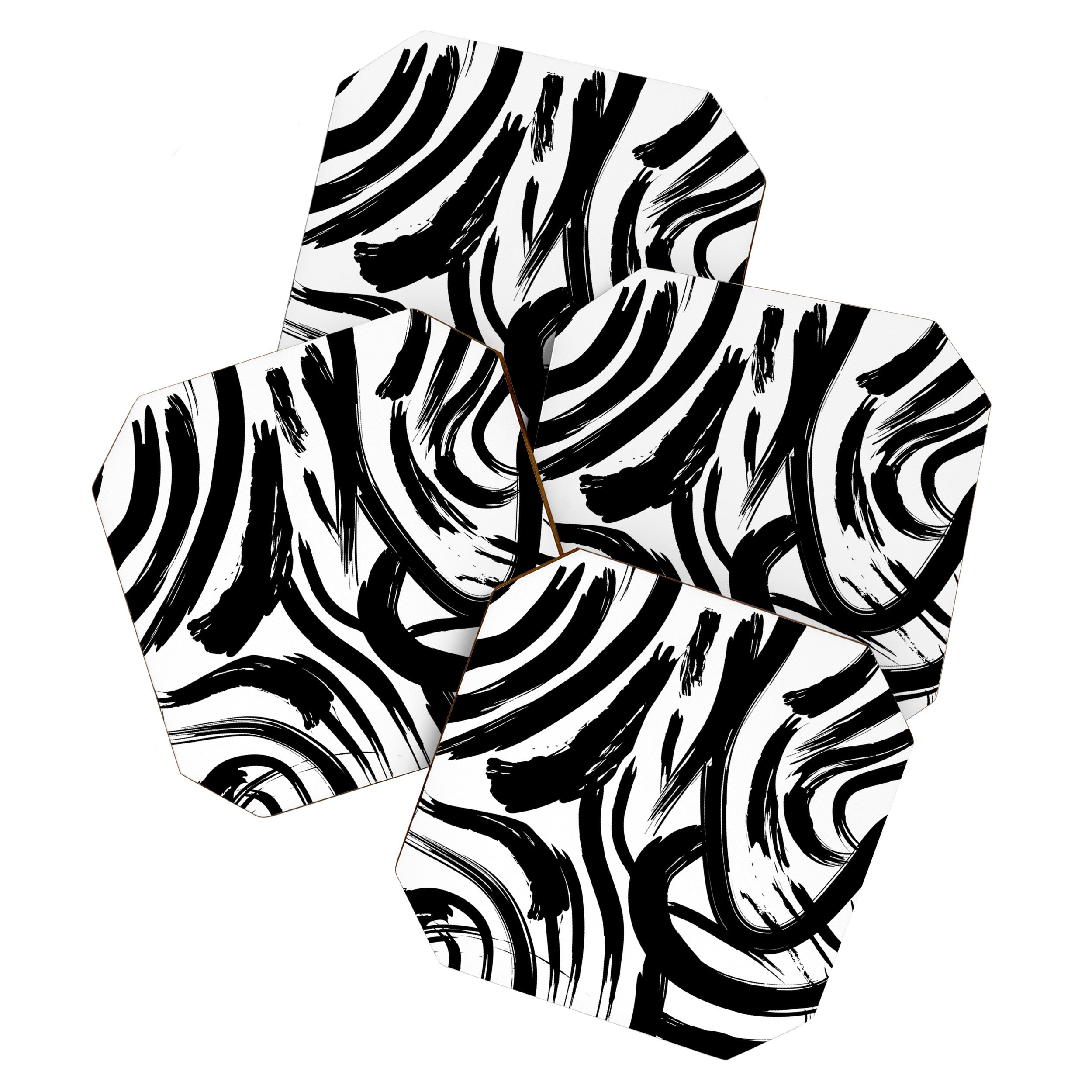 Abstract black and white paint brush stroke pattern Coaster Gallery Image 1