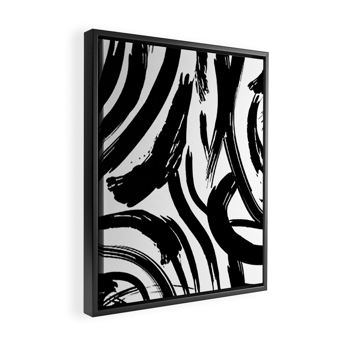 Abstract black and white paint brush stroke pattern Framed Canvas Print Gallery Image 2