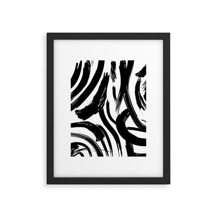 Abstract black and white paint brush stroke pattern Framed Art Print Gallery Image 1