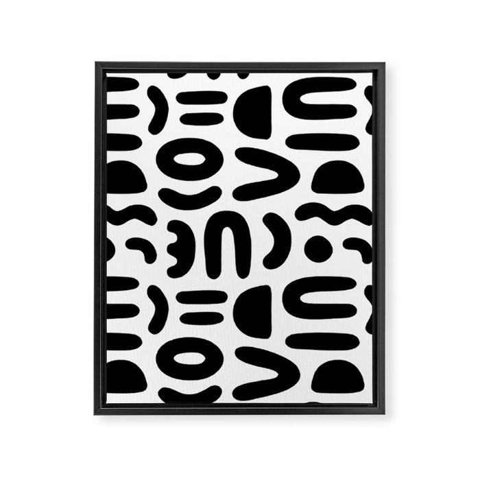 Abstract black and white symbol art pattern Framed Canvas Print Gallery Image 1