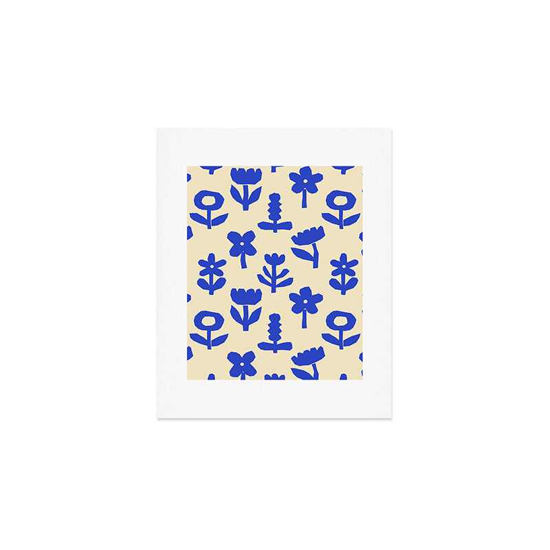 Abstract blue flower collage art pattern Art Print Gallery Image 1