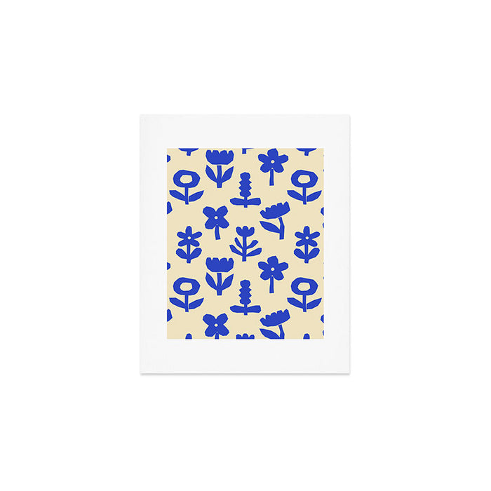 Abstract blue flower collage art pattern Art Print Gallery Image 1