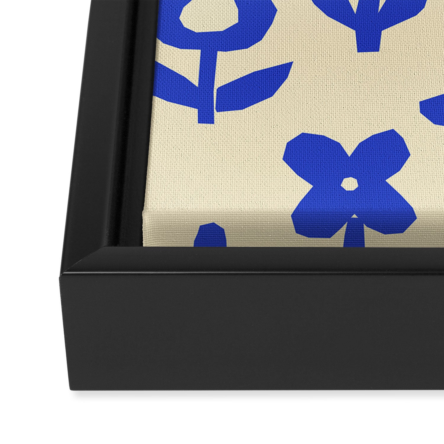 Abstract blue flower collage art pattern Framed Canvas Print Gallery Image 3