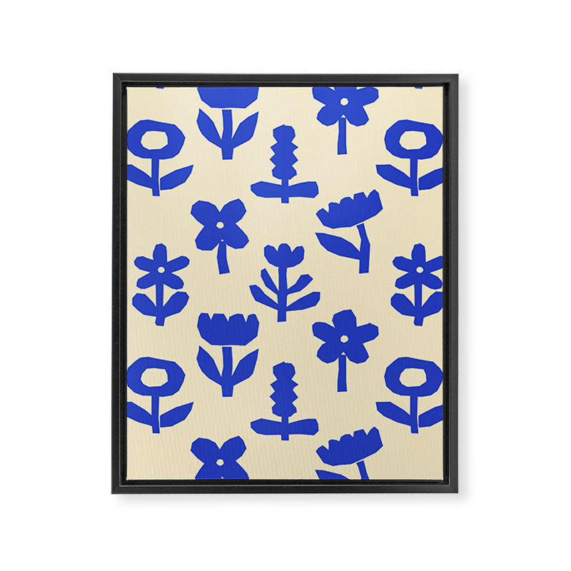 Abstract blue flower collage art pattern Framed Canvas Print Gallery Image 8