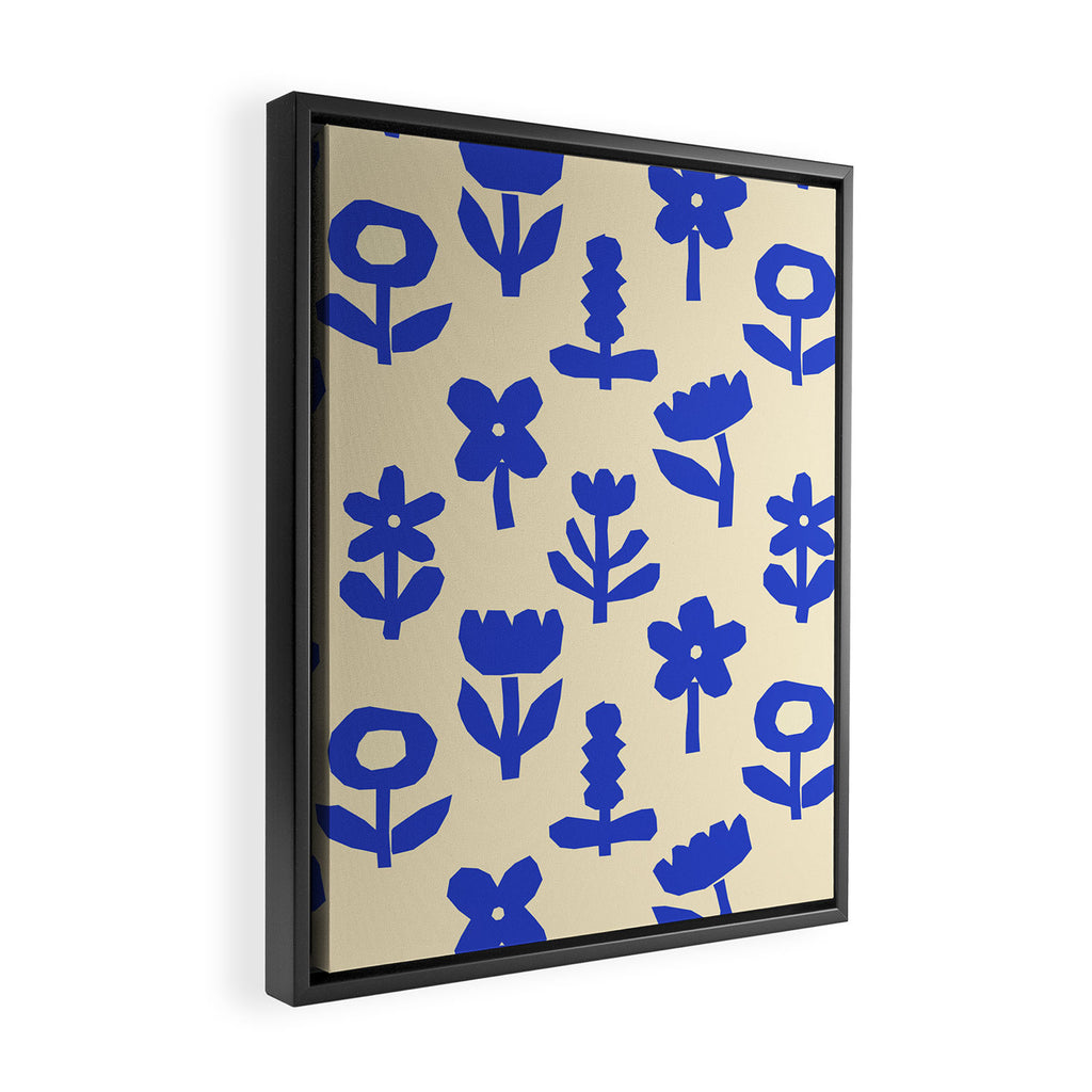 Abstract blue flower collage art pattern Framed Canvas Print Gallery Image 2