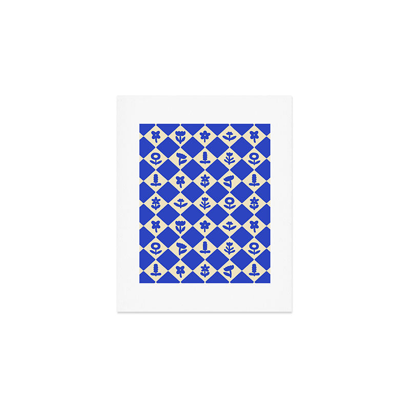 Abstract blue flower collage art pattern Art Print Gallery Image 1
