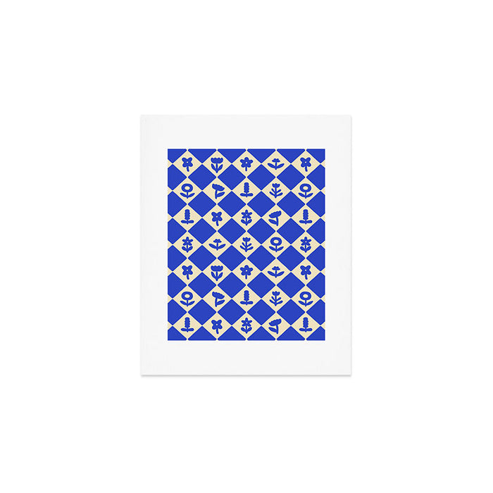 Abstract blue flower collage art pattern Art Print Gallery Image 1