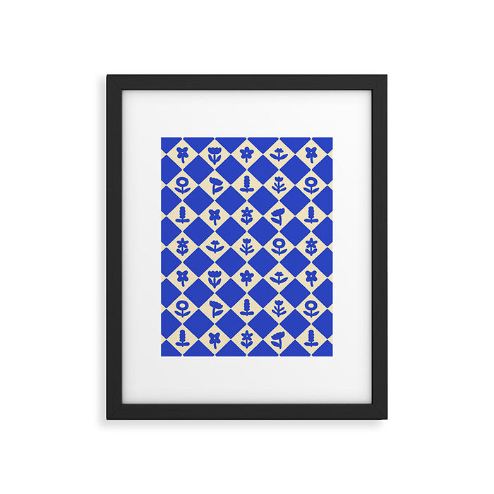 Abstract blue flower collage art pattern Framed Art Print Gallery Image 1