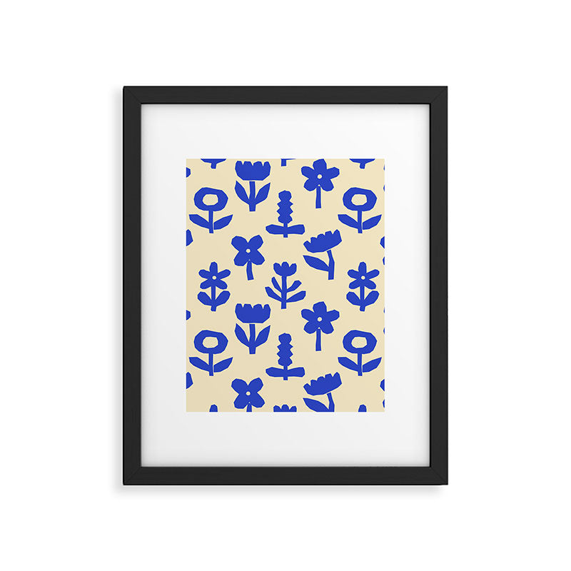 Abstract blue flower collage art pattern Framed Art Print Gallery Image 6