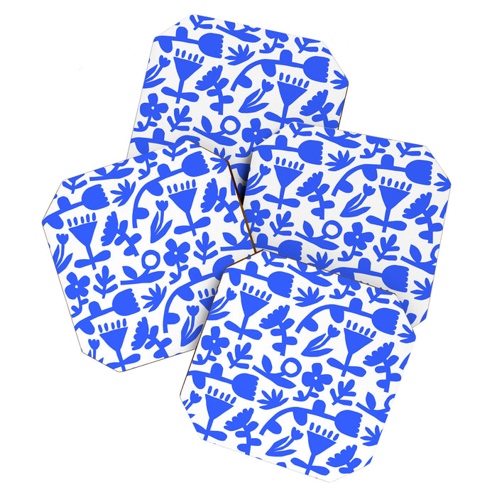 Abstract blue flower nature art pattern Coaster Gallery Image 1