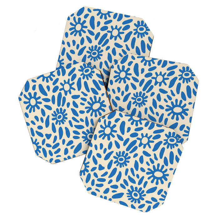 Abstract blue nature flower art pattern Coaster Gallery Image 1