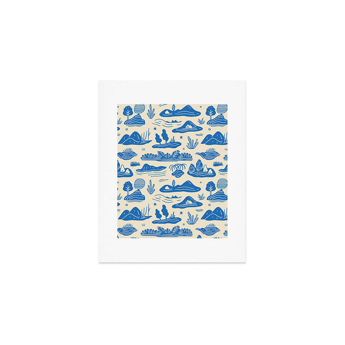 Abstract blue nature landscape doodle pattern Art Print Gallery Image 1