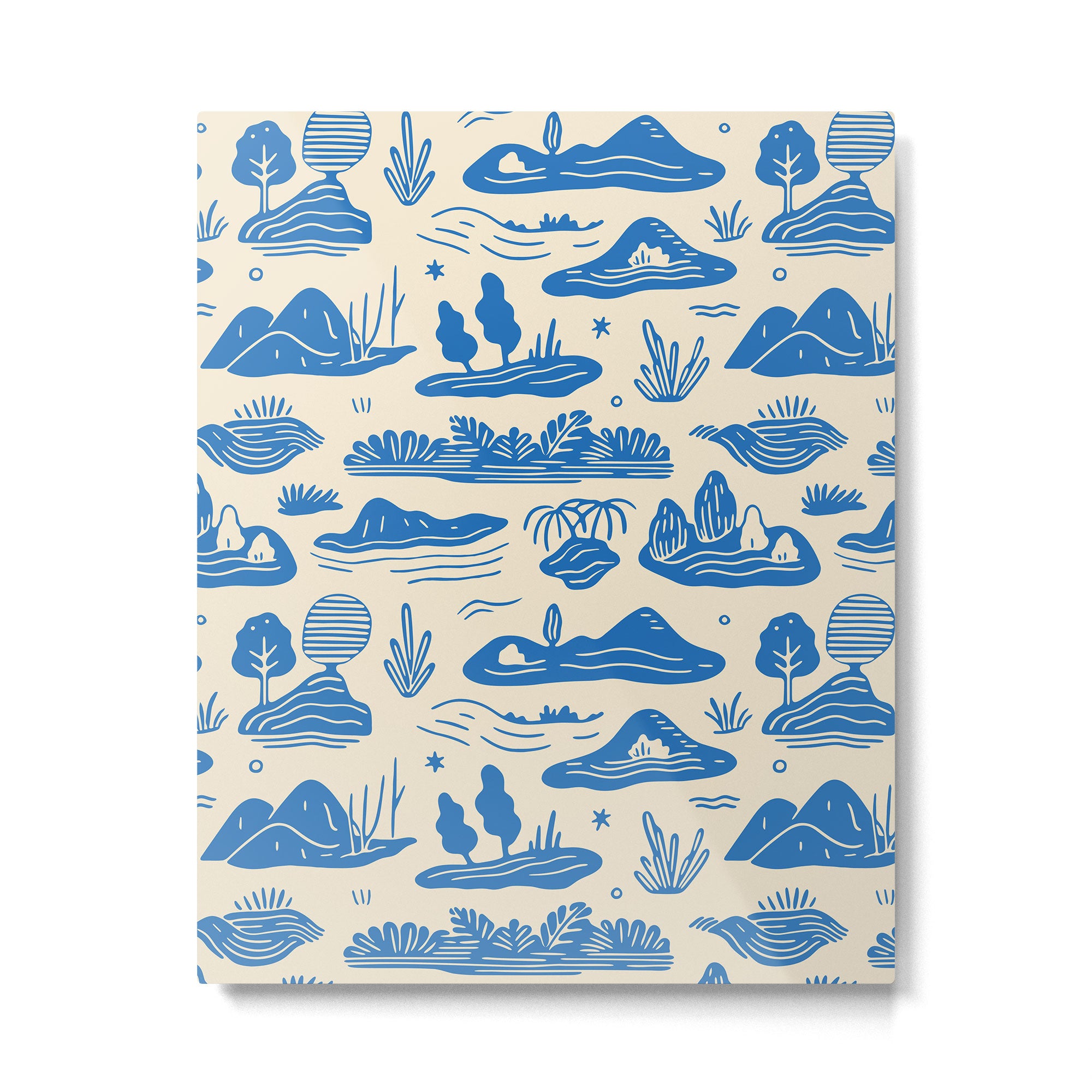 Abstract blue nature landscape doodle pattern Metal Print Gallery Image 6
