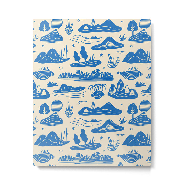 Abstract blue nature landscape doodle pattern Metal Print Gallery Image 1