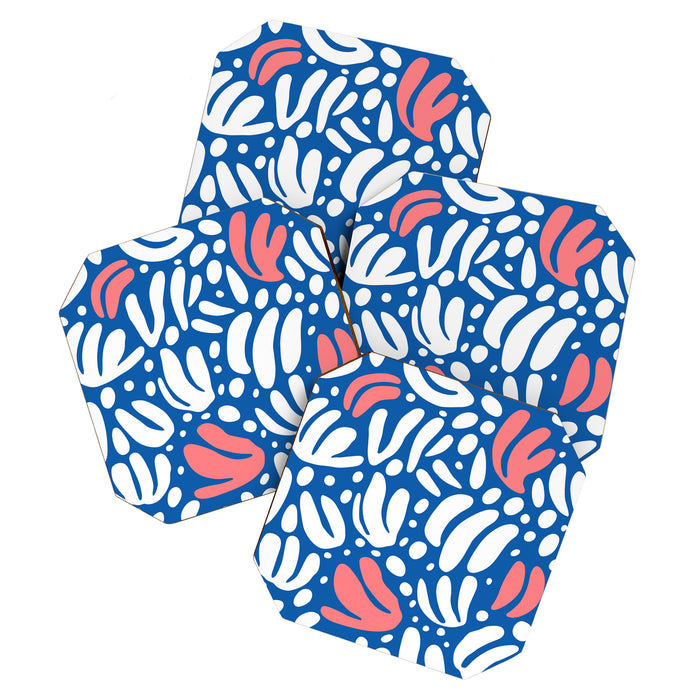 Abstract blue nature leaf shape art pattern Coaster Gallery Image 1
