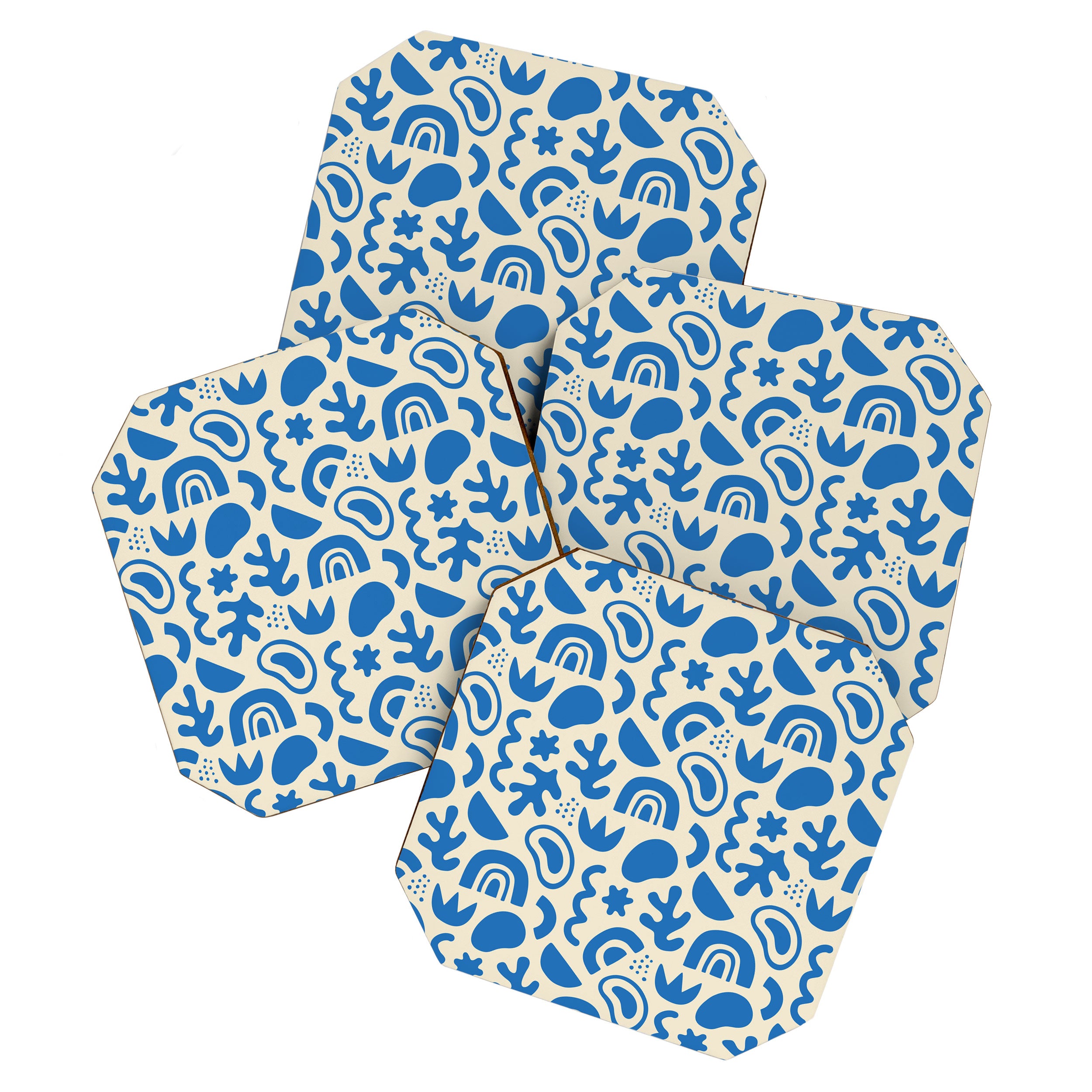 Abstract blue organic shape art pattern Coaster Gallery Image 1