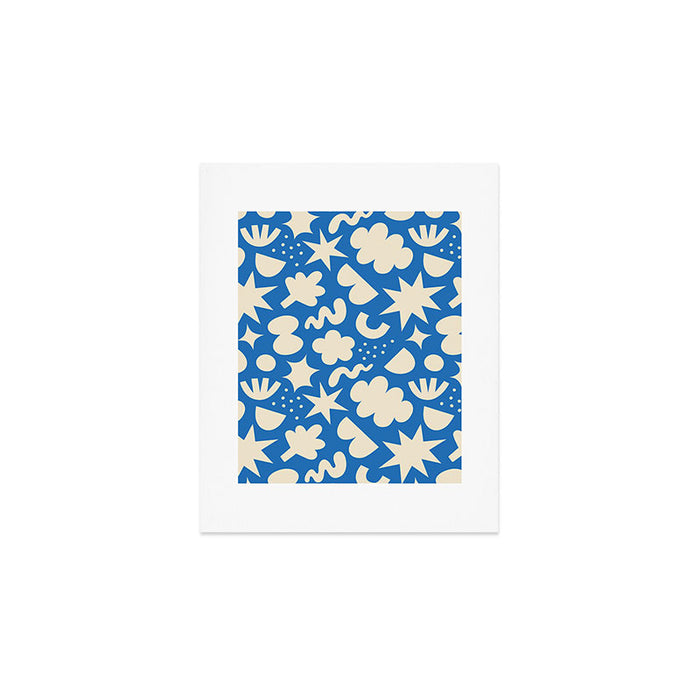 Abstract blue organic shape pattern Art Print Gallery Image 1