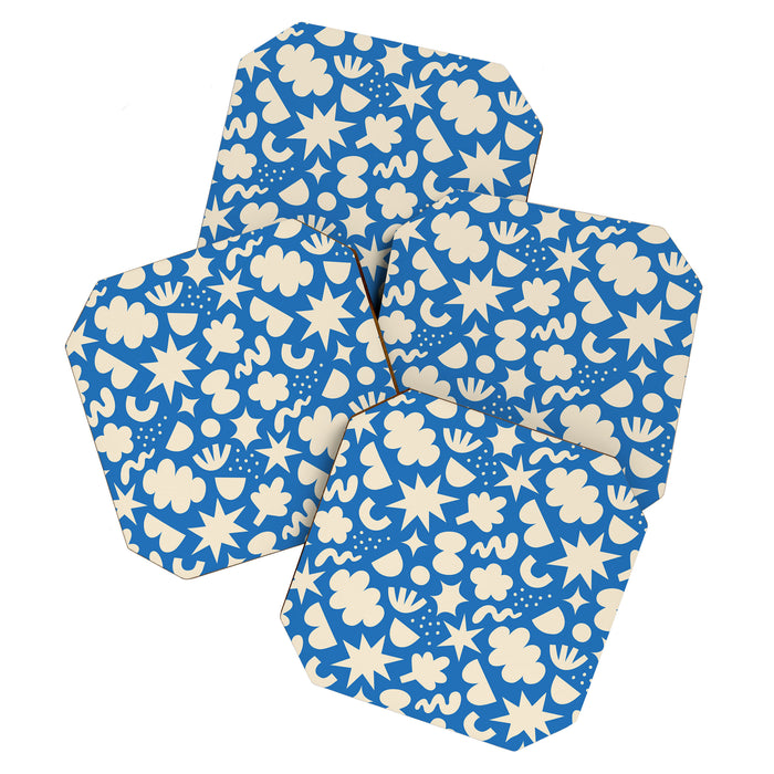 Abstract blue organic shape pattern Coaster Gallery Image 1