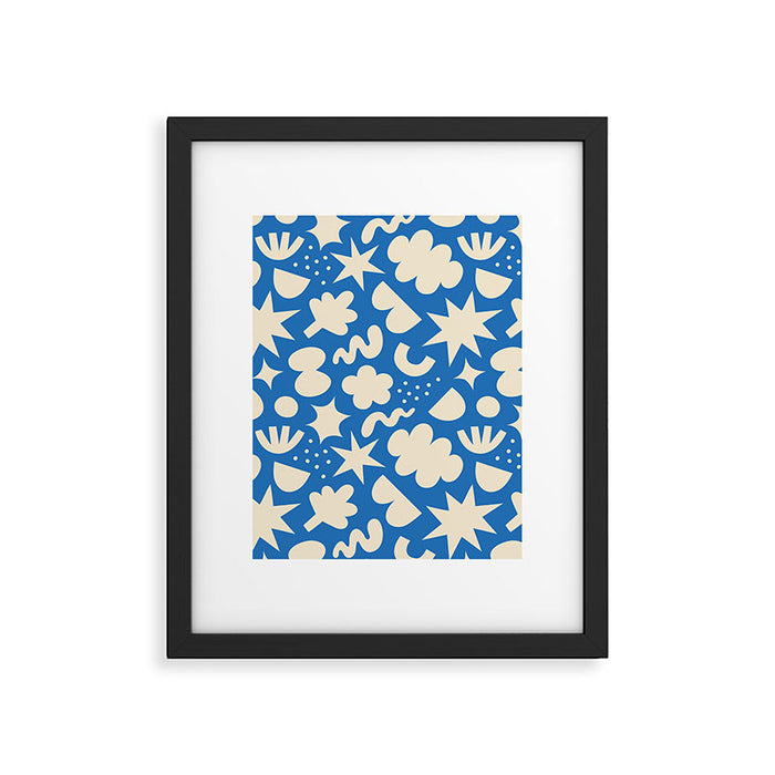 Abstract blue organic shape pattern Framed Art Print Gallery Image 1