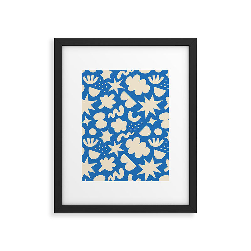 Abstract blue organic shape pattern Framed Art Print Gallery Image 6