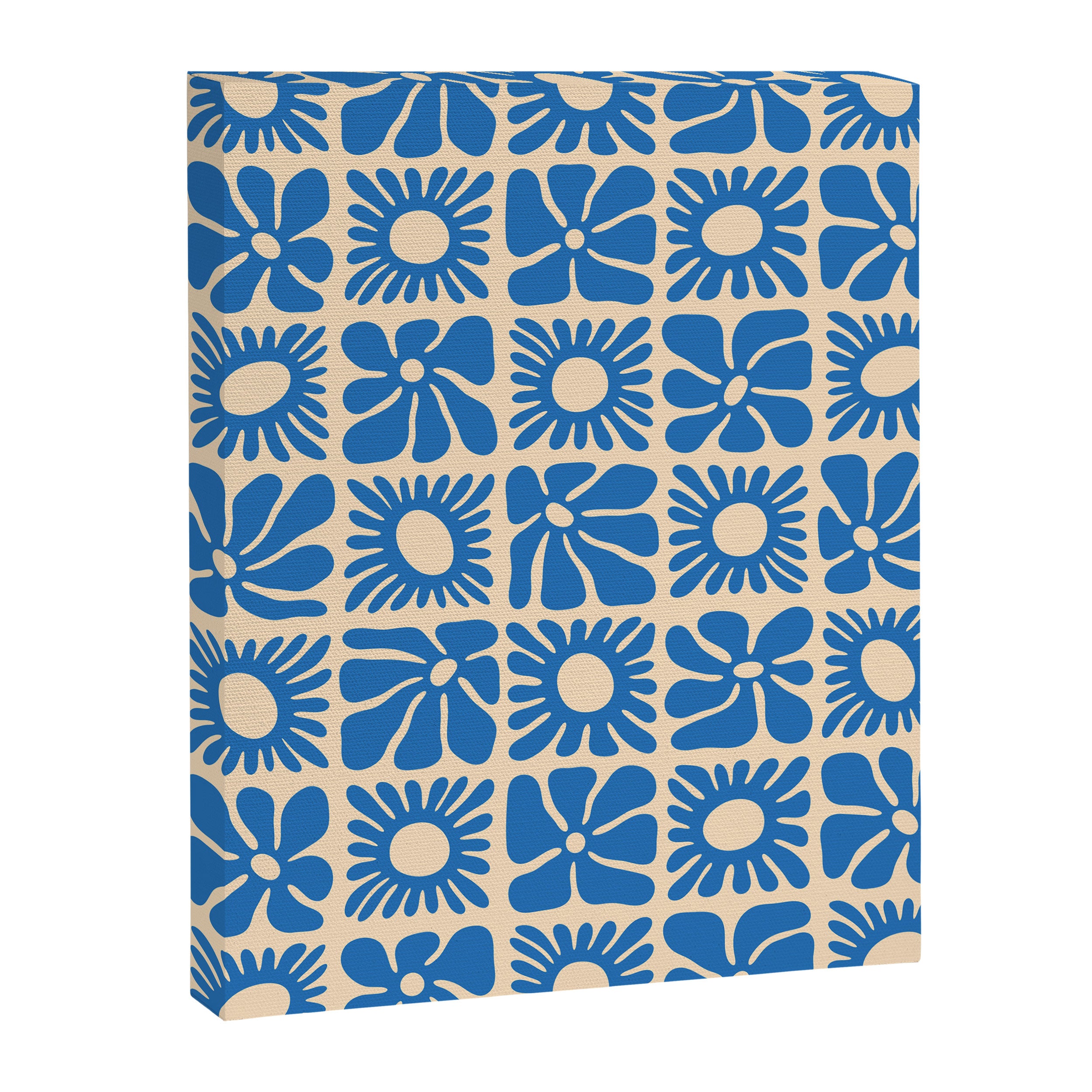 Abstract blue retro flower art pattern Canvas Print Gallery Image 8