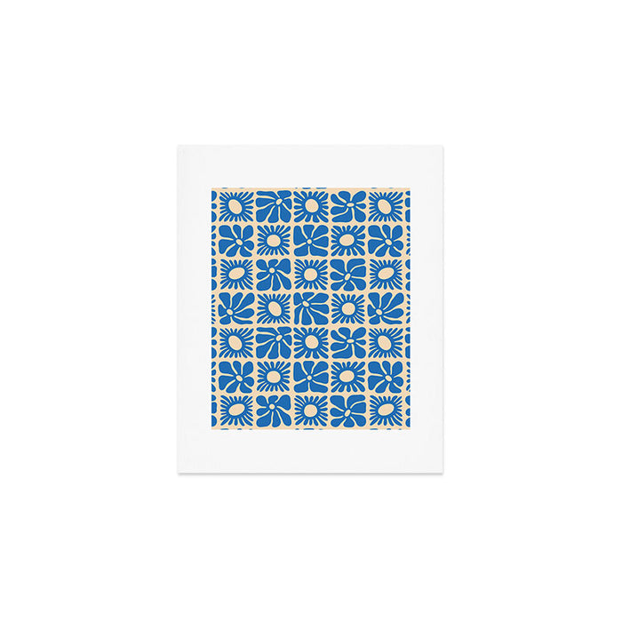 Abstract blue retro flower art pattern Art Print Gallery Image 1