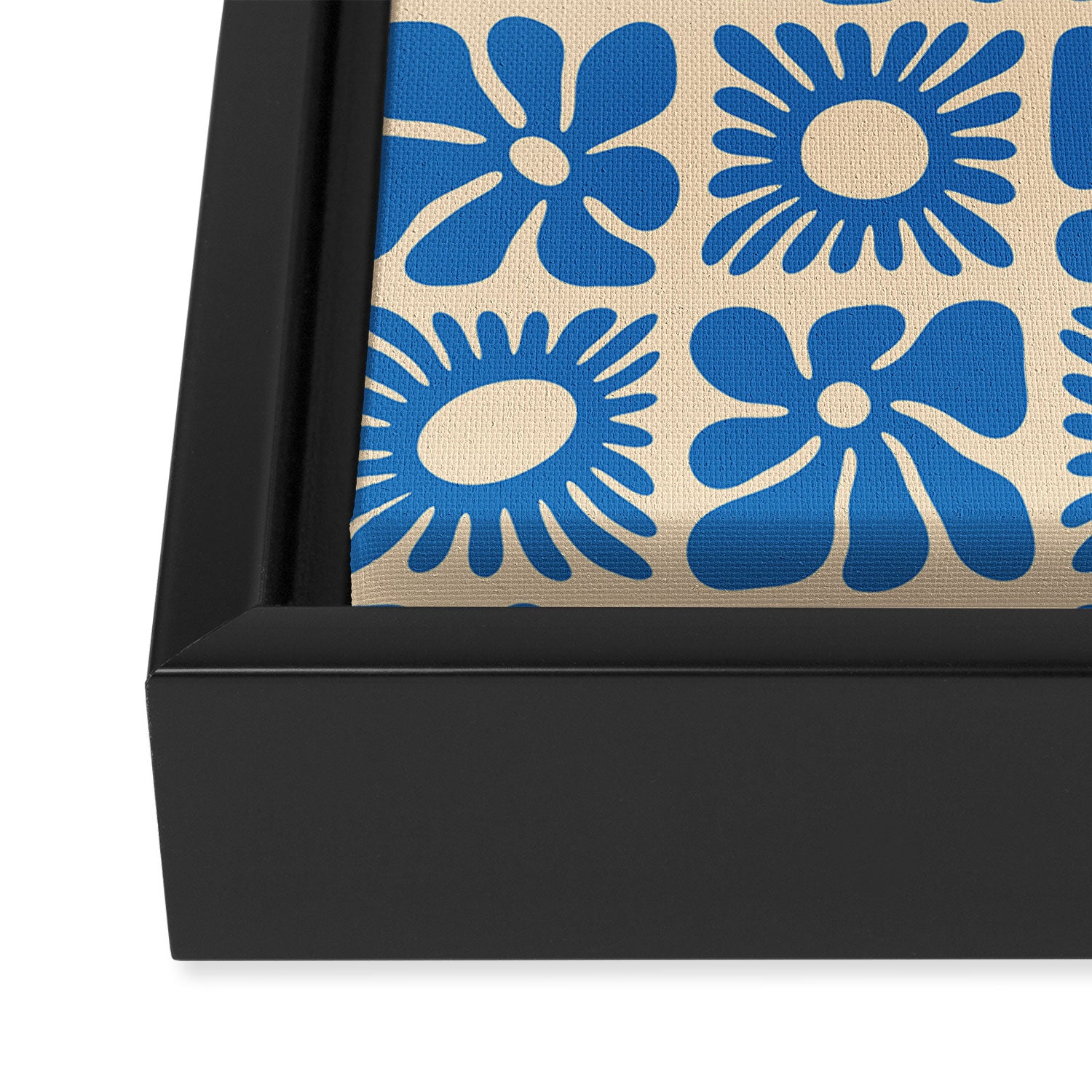 Abstract blue retro flower art pattern Framed Canvas Print Gallery Image 3