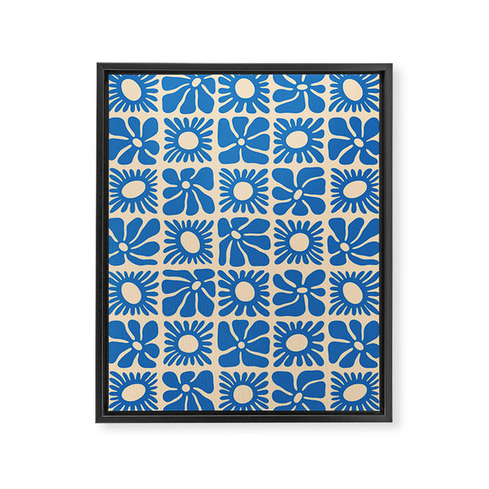 Abstract blue retro flower art pattern Framed Canvas Print Gallery Image 1