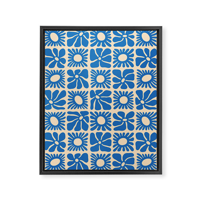 Abstract blue retro flower art pattern Framed Canvas Print Gallery Image 8