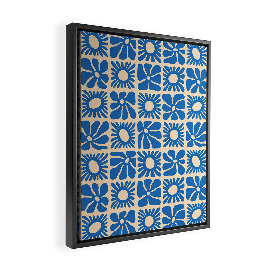 Abstract blue retro flower art pattern Framed Canvas Print Gallery Image 2