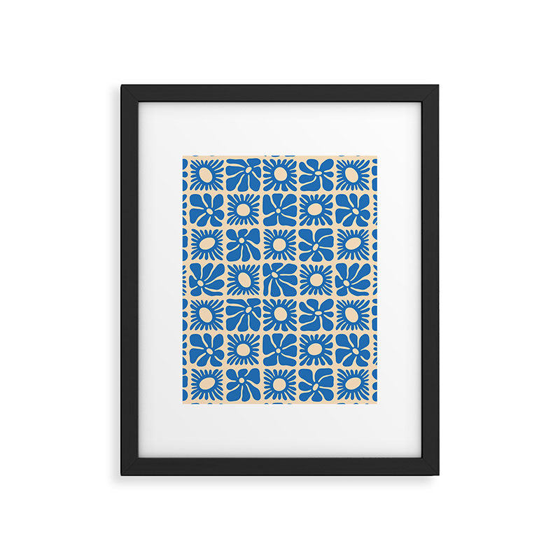 Abstract blue retro flower art pattern Framed Art Print Gallery Image 6
