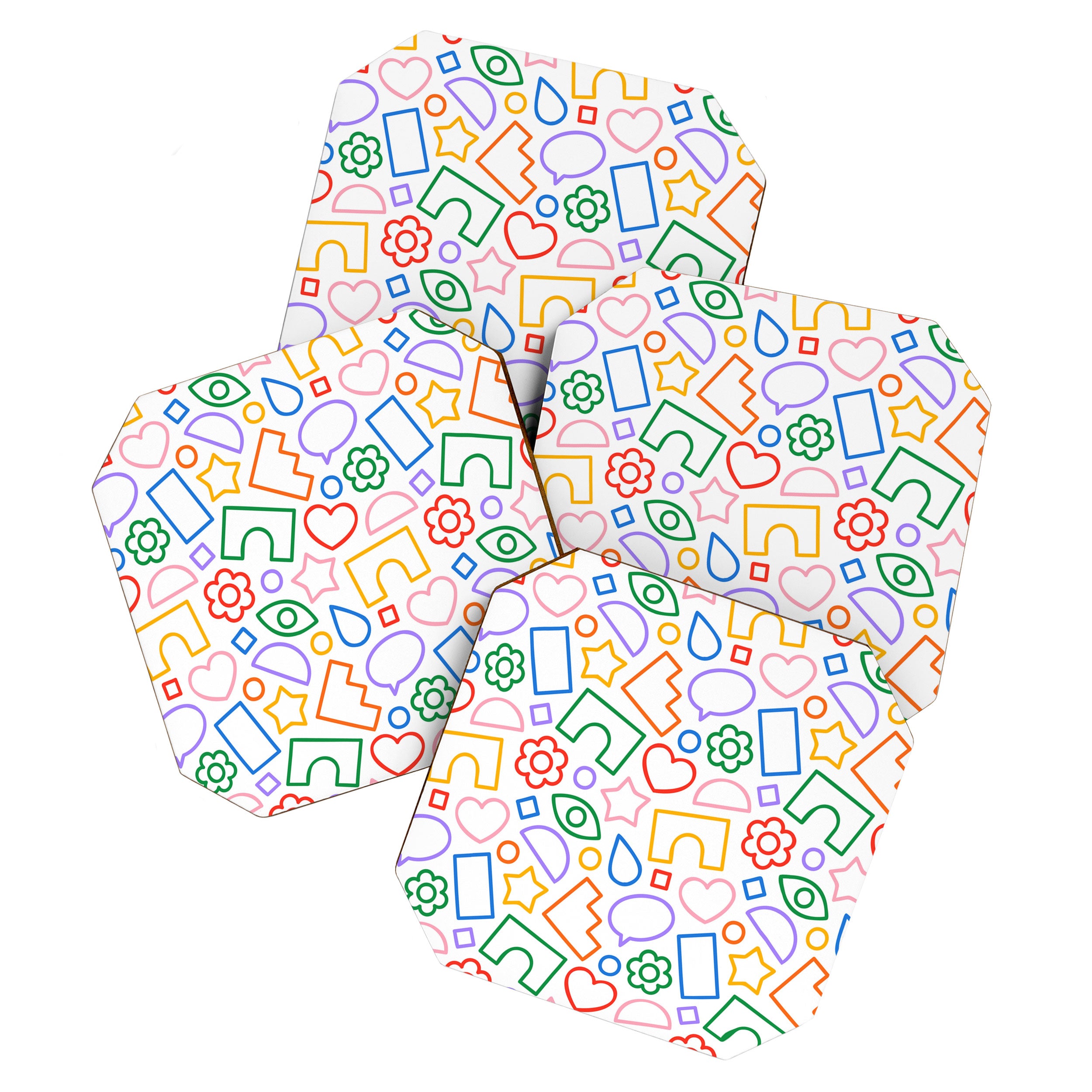 Abstract colorful doodle shape art pattern Coaster Gallery Image 1