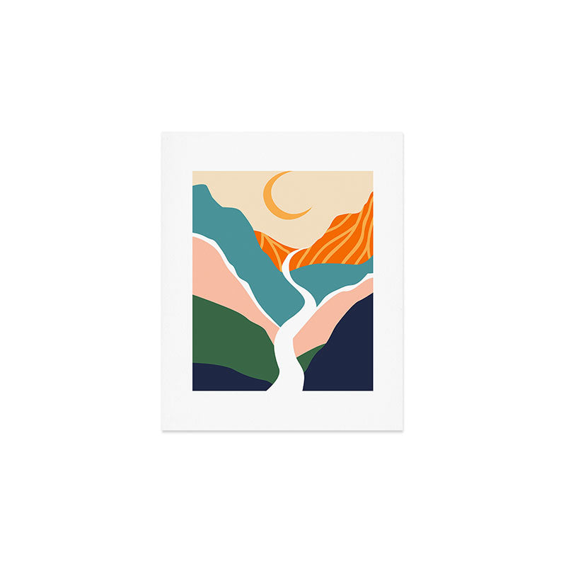Abstract colorful mountain landscape moon view print Art Print Gallery Image 1