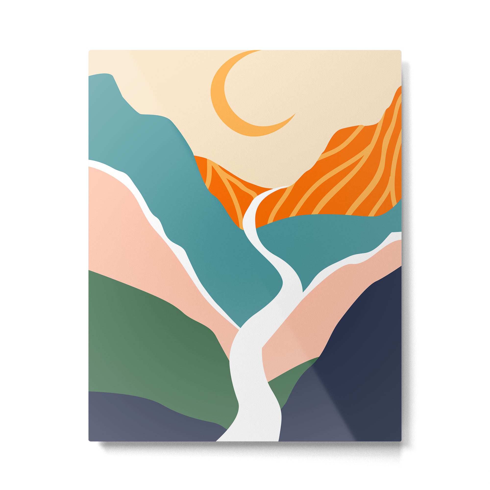 Abstract colorful mountain landscape moon view print Metal Print Gallery Image 4