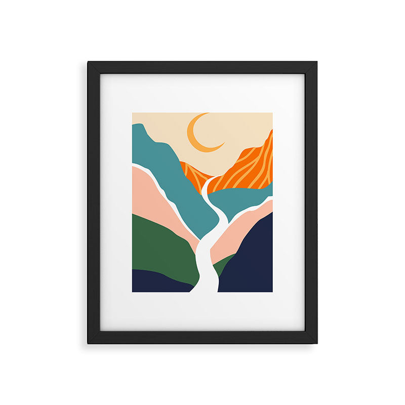 Abstract colorful mountain landscape moon view print Framed Art Print Gallery Image 5