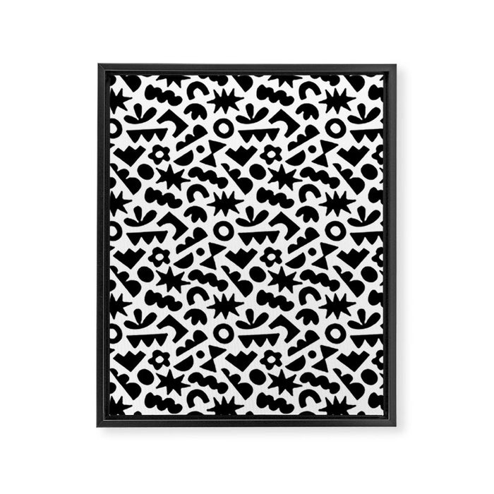 Abstract organic black and white shape pattern Framed Canvas Print Gallery Image 1