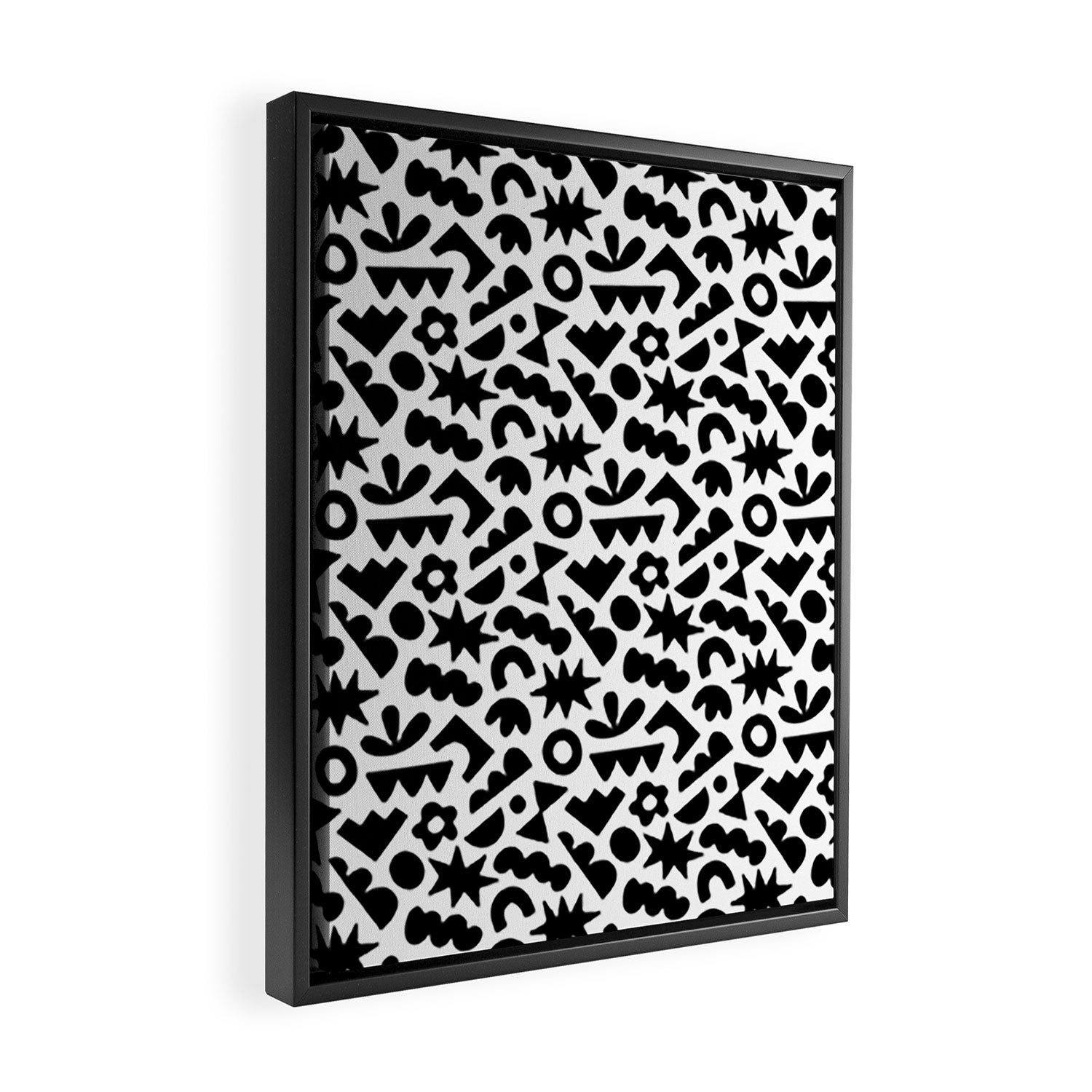 Abstract organic black and white shape pattern Framed Canvas Print Gallery Image 2
