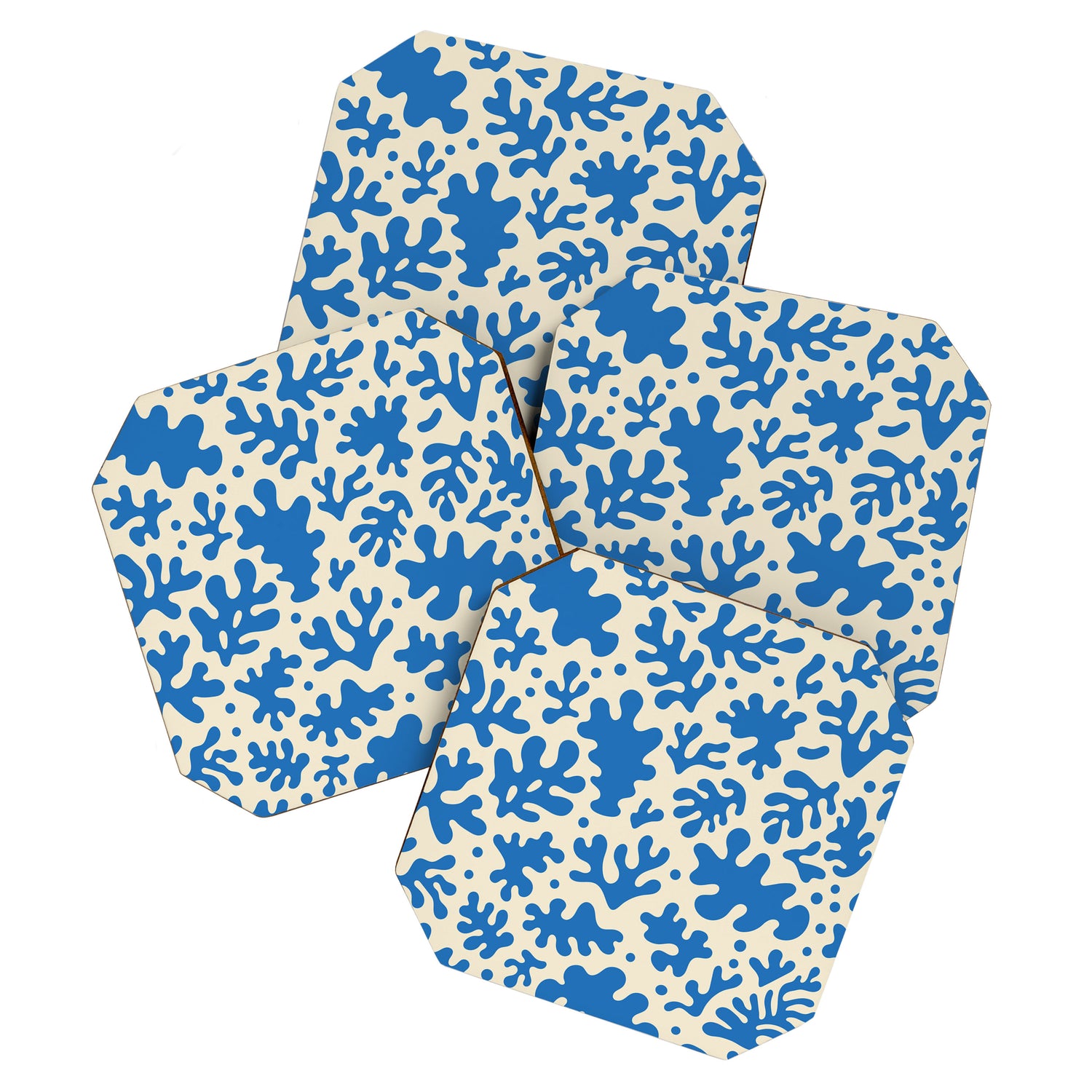 Abstract organic blue leaf art pattern Coaster Gallery Image 1