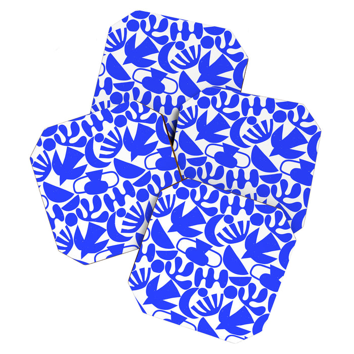Abstract organic blue shape art pattern Coaster Gallery Image 1