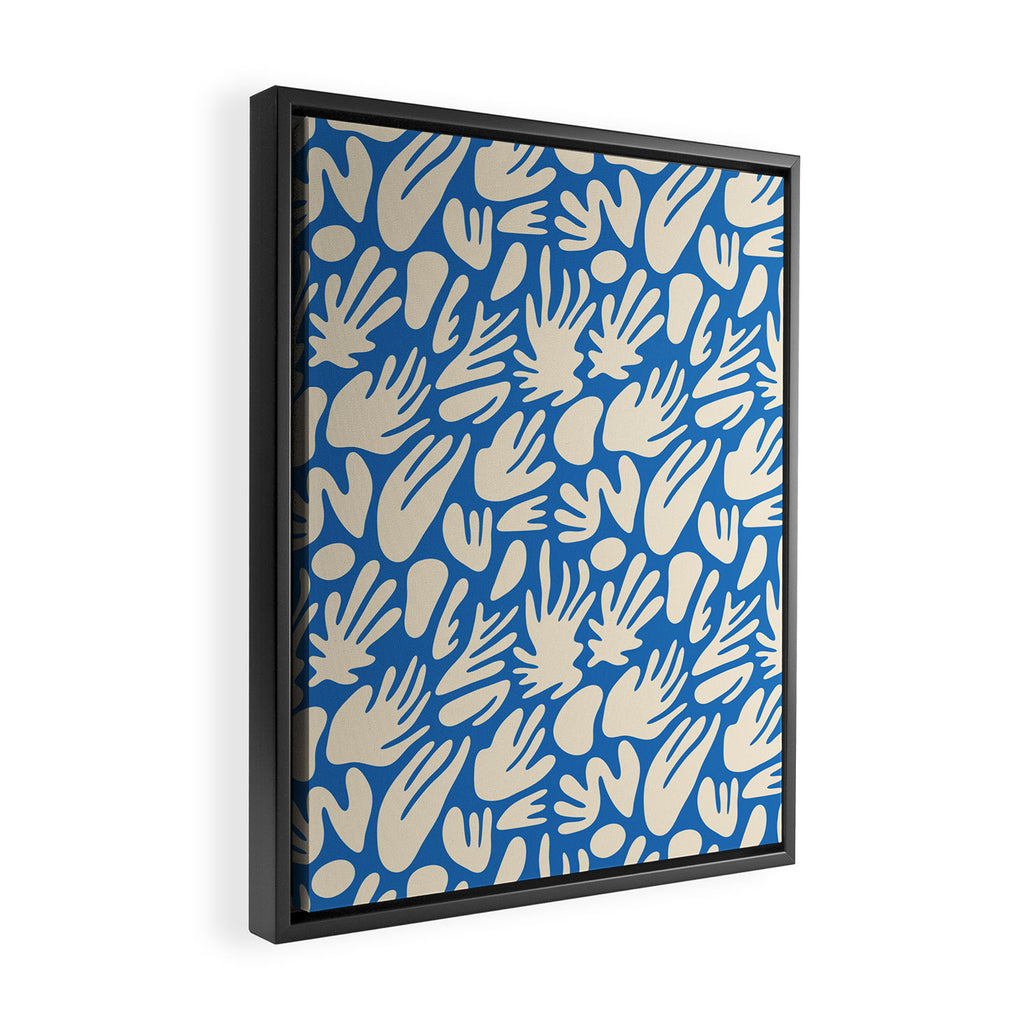 Abstract organic blue shape pattern Framed Canvas Print Gallery Image 2